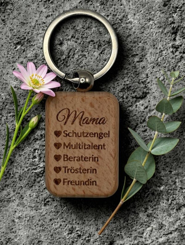 Schlüsselanhänger Mama Geschenk, Holzanhänger beste Mutter, Gravur Anhänger Holz, Muttertagsgeschenk, Kleinigkeit Geburtstag Frau