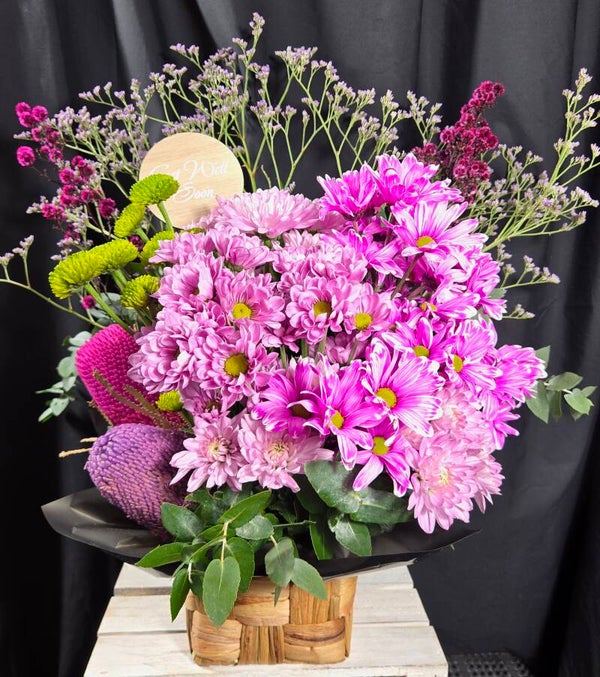 💜 Pretty Little Drama Basket Native & Soft Bloom Arrangement 💜