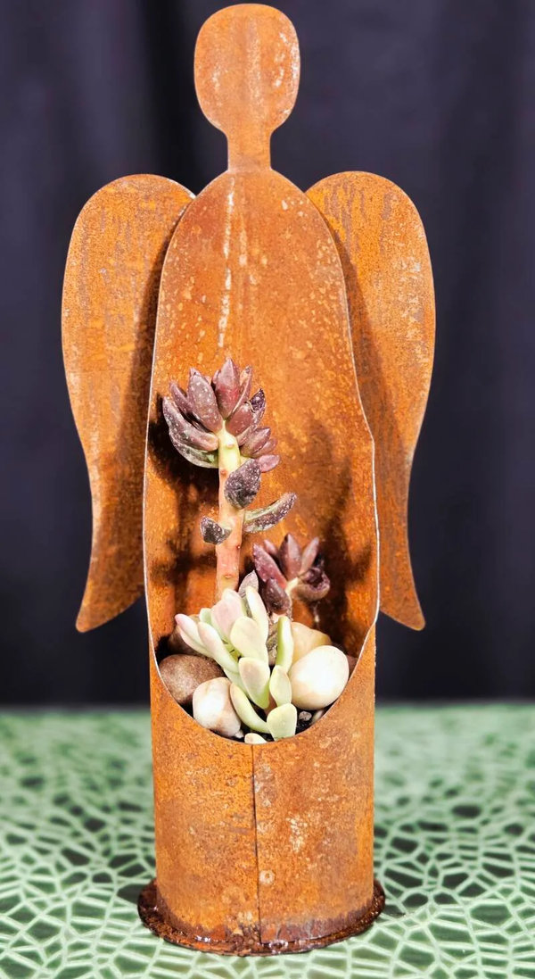 Rustic Metal Angel Planter & Candle Holder — Succulent Pot