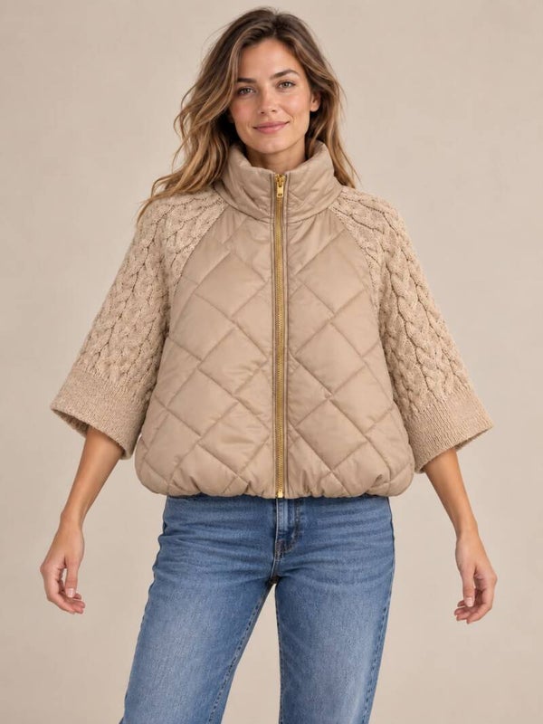 Effen beige jas met gehaakte mouw 224