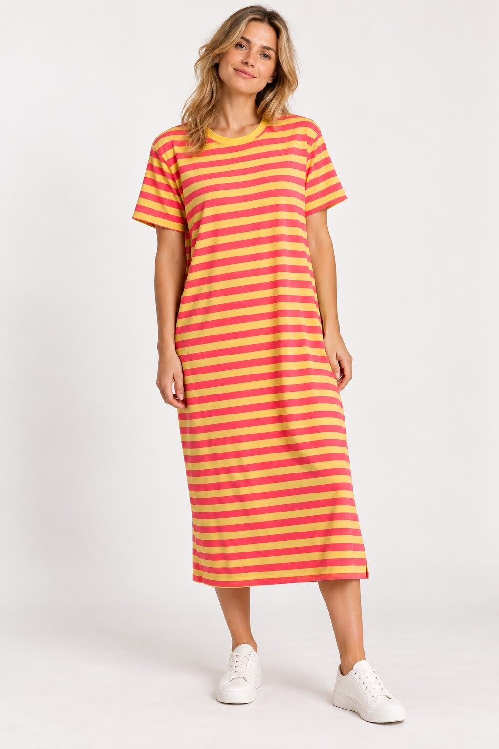 Lange jurk met streepjes oranje/geel