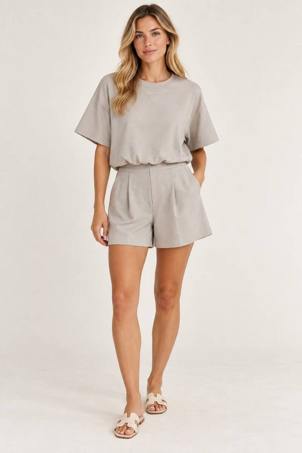 Toffe casual set met short beige 183