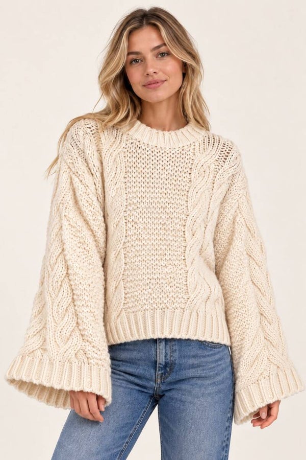 beige gebreide kabeltrui