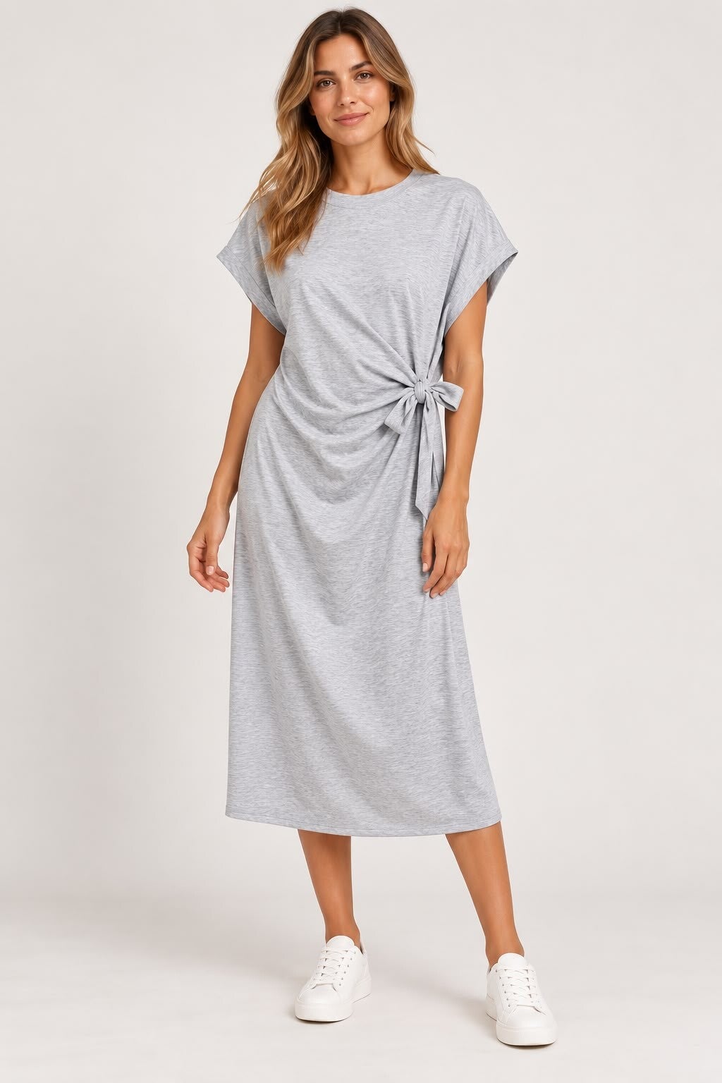 elegant grijs kleedje met strik