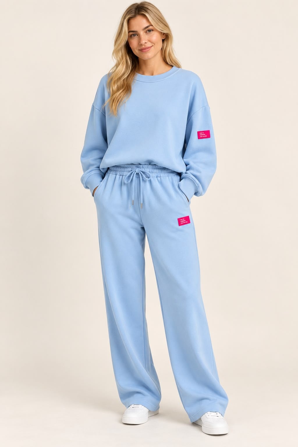 blauw huispak met fushia label 52