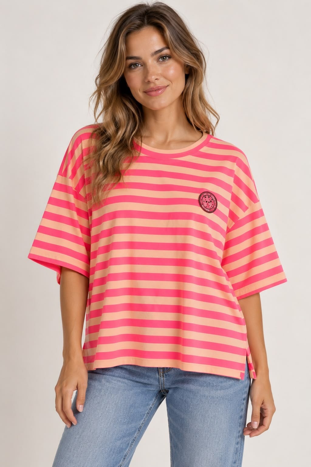 Streepjes t-shirt zalm/roze