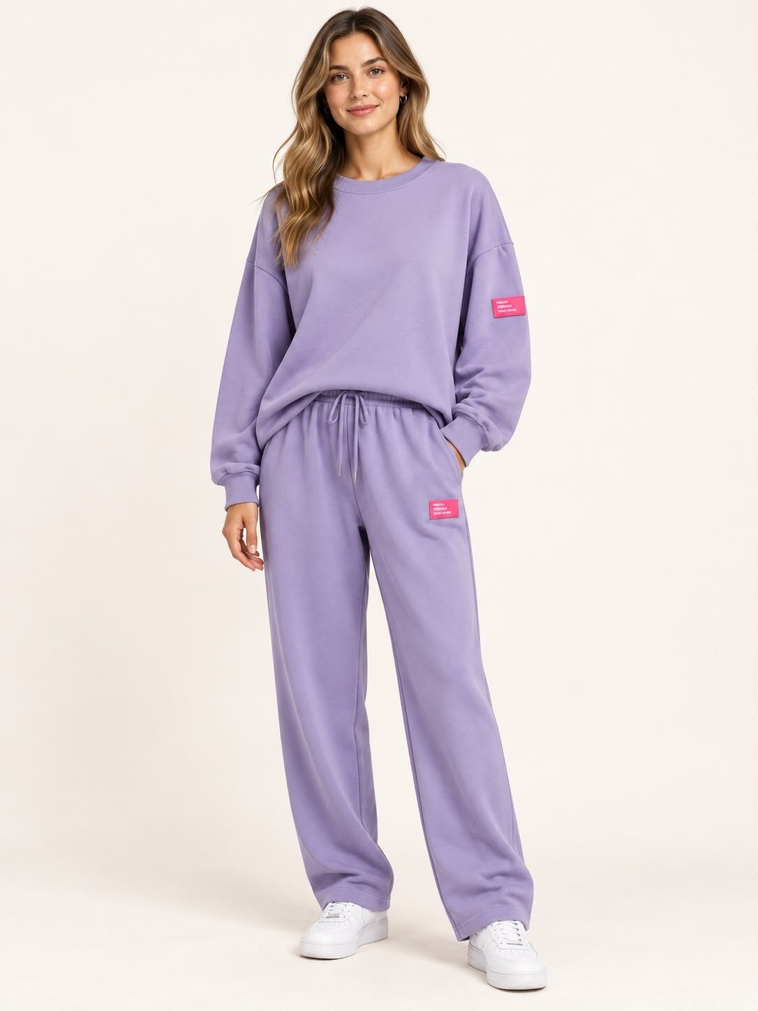 lila huispak met fushia label 53