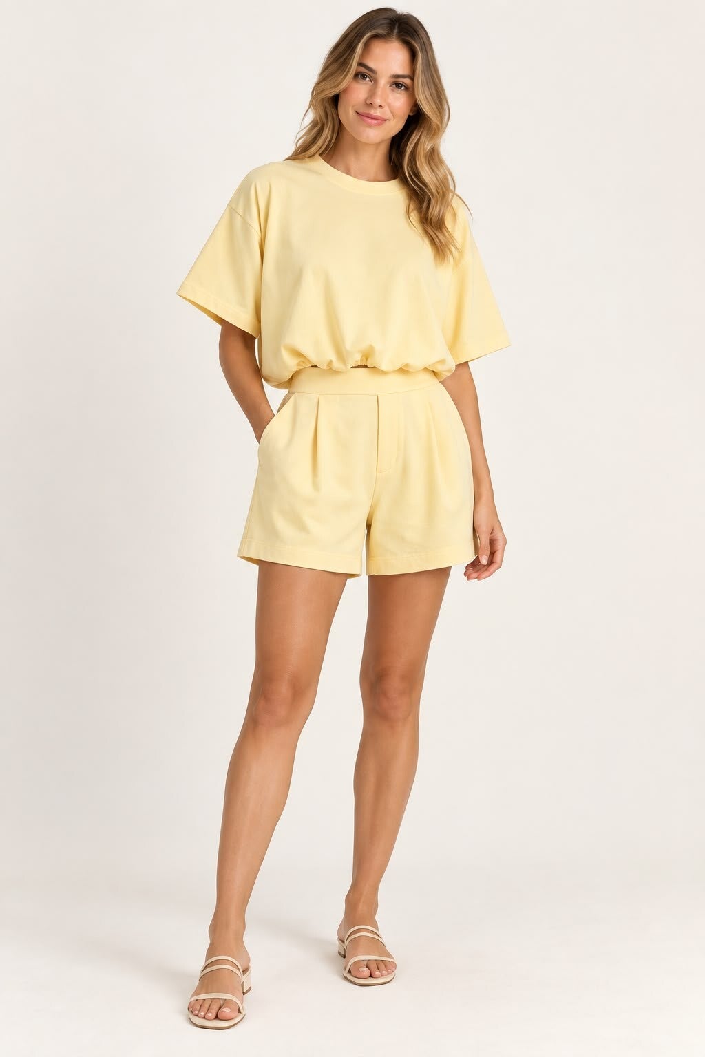 Toffe casual set met short geel 182