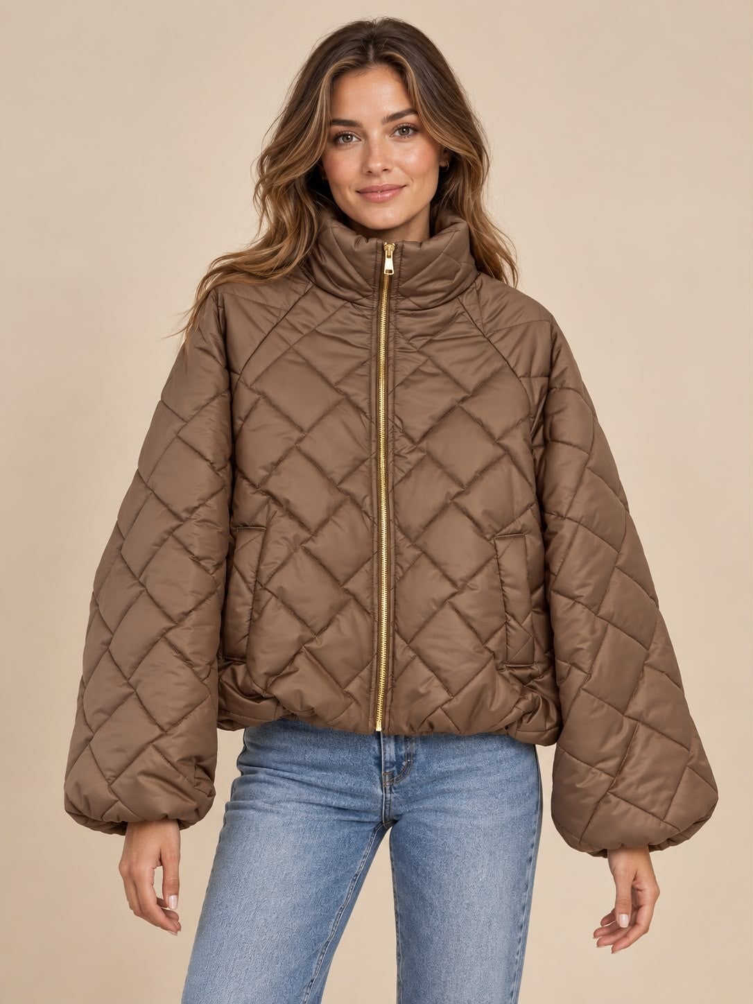 Geruite jas taupe 225