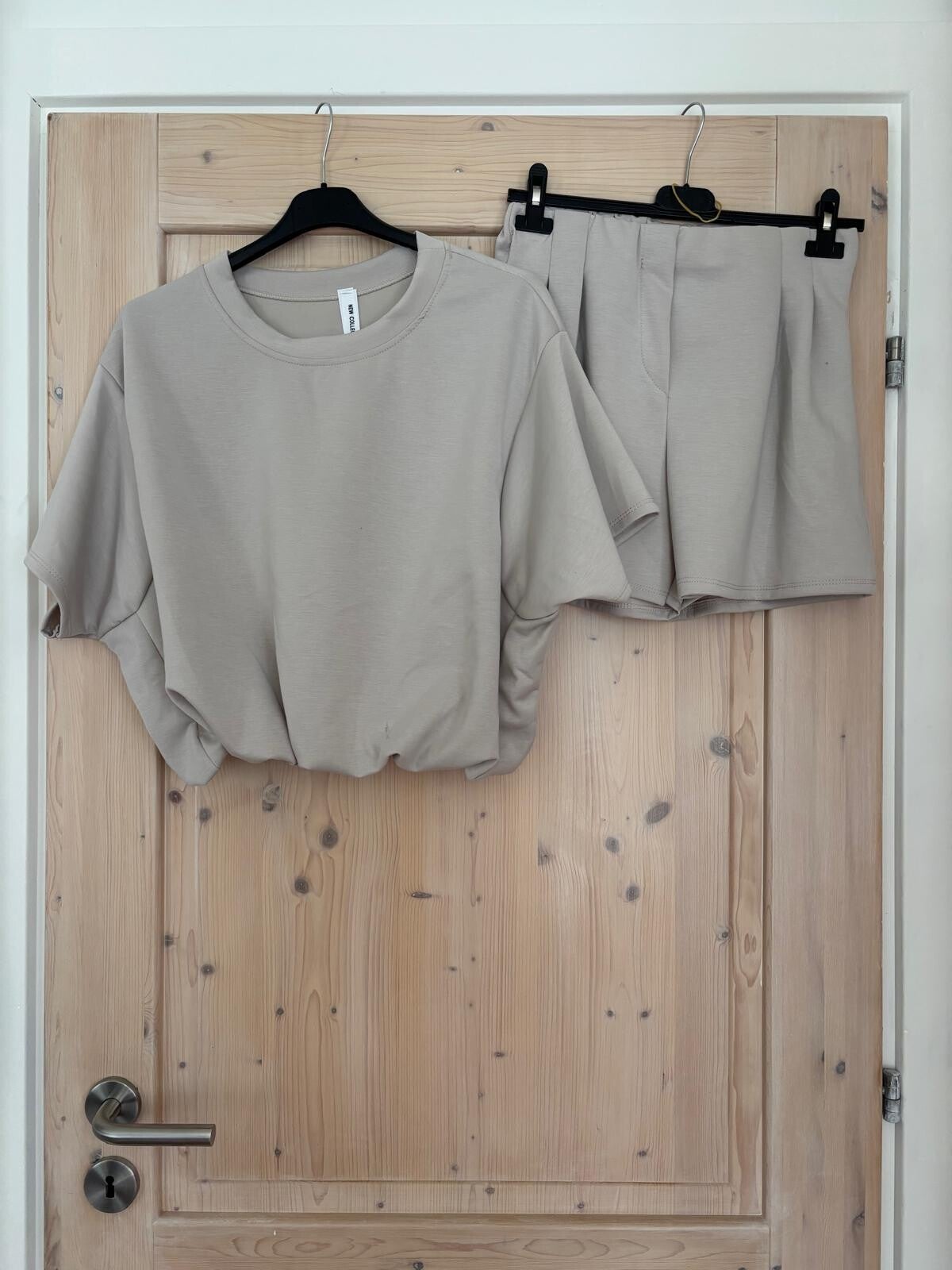 Toffe casual set met short beige 183