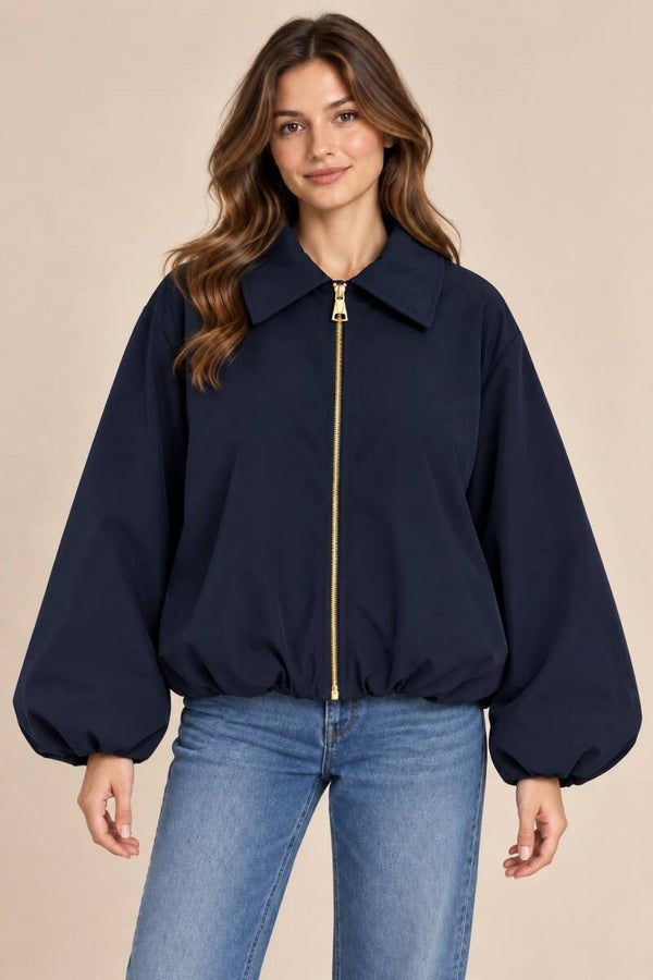 Effen jas met gouden rits donkerblauw 223
