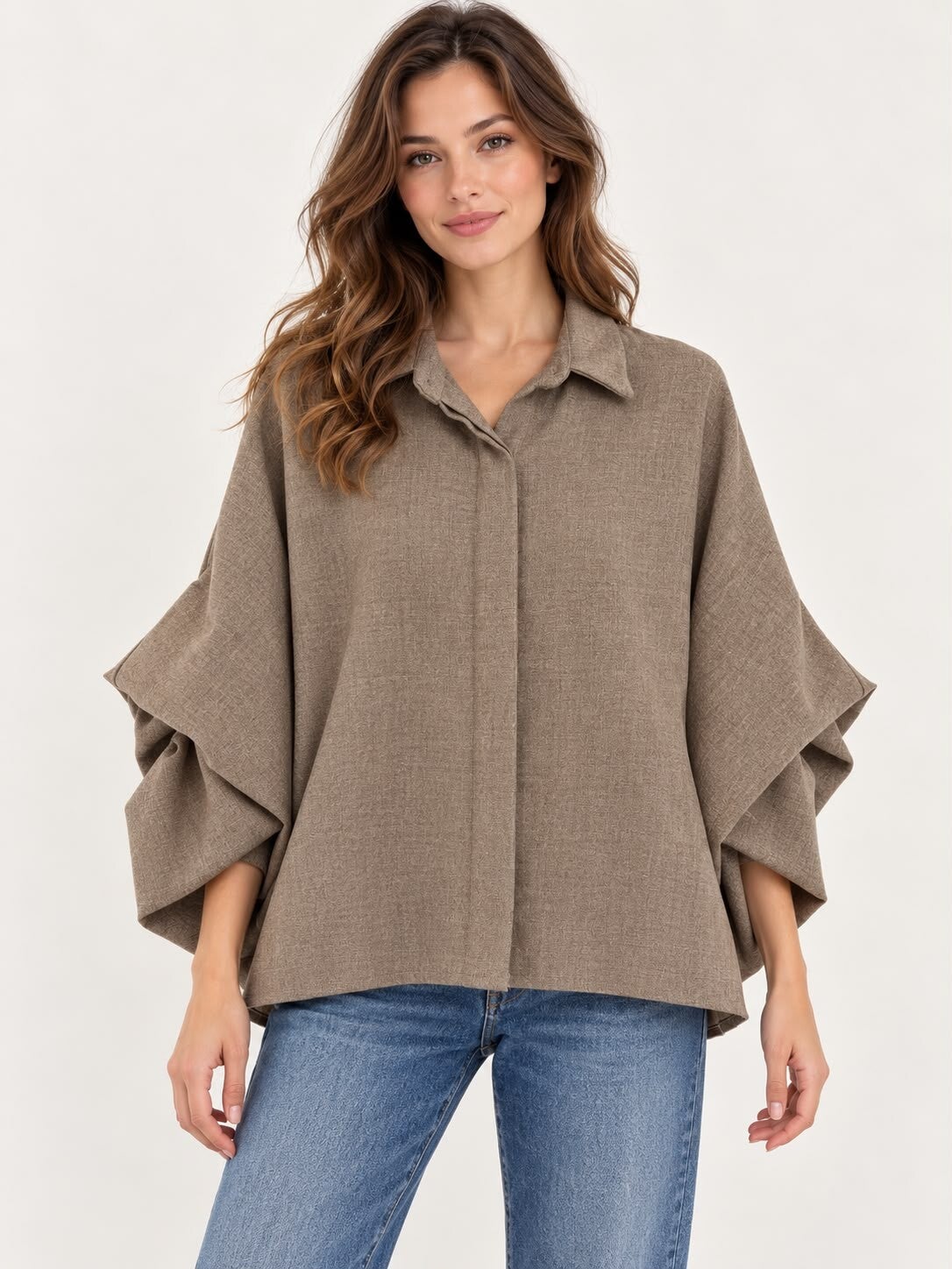 Kort hemd met vlindermouw taupe 249