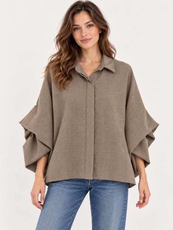 Kort hemd met vlindermouw taupe 249