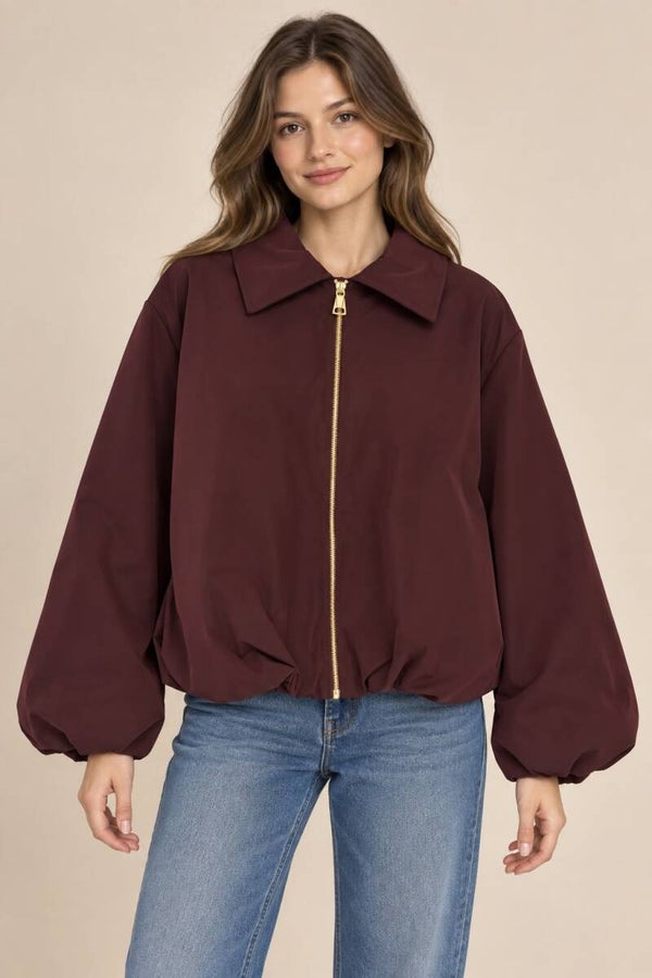Effe jas met gouden rits aubergine 220