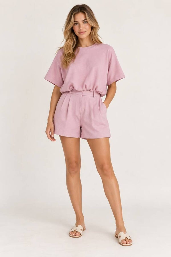 Toffe casual set met short roze 180