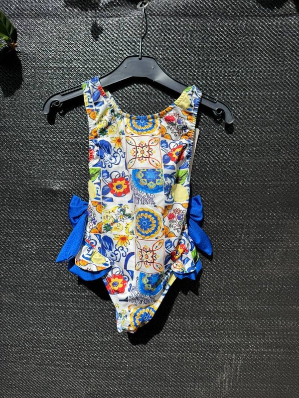 Badpak met motief en blauwe strik