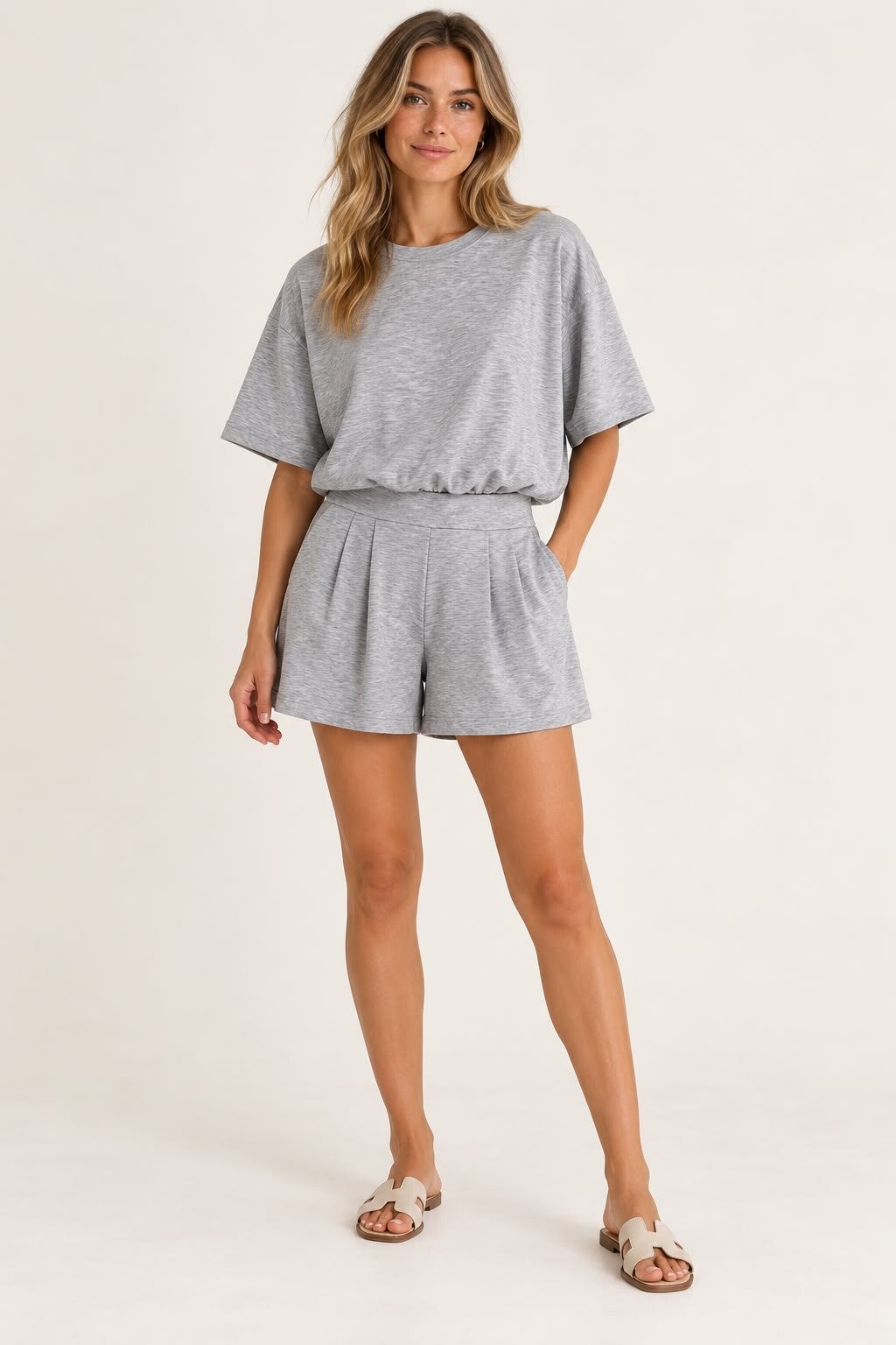Toffe casual set met short grijs 185