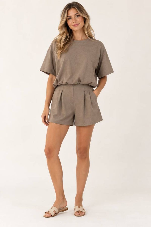 Toffe casual set met short licht bruin 181