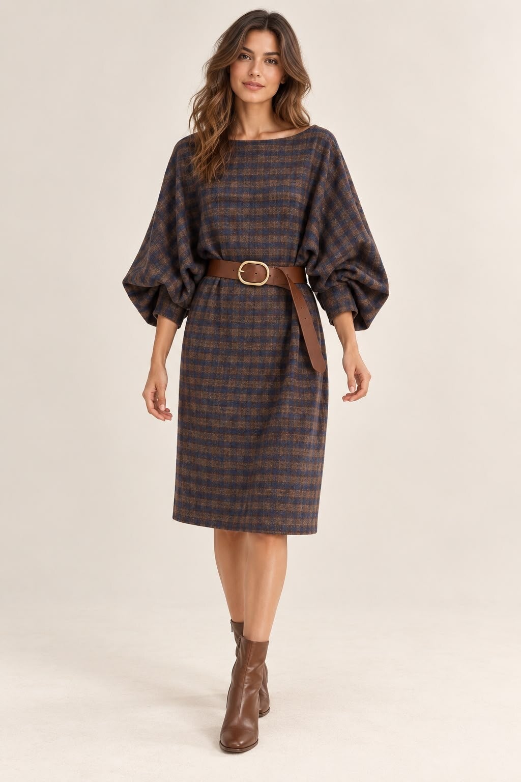 Mooie winterjurk geruit Blauw/bruin 260
