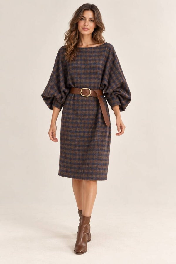 Mooie winterjurk geruit Blauw/bruin 260