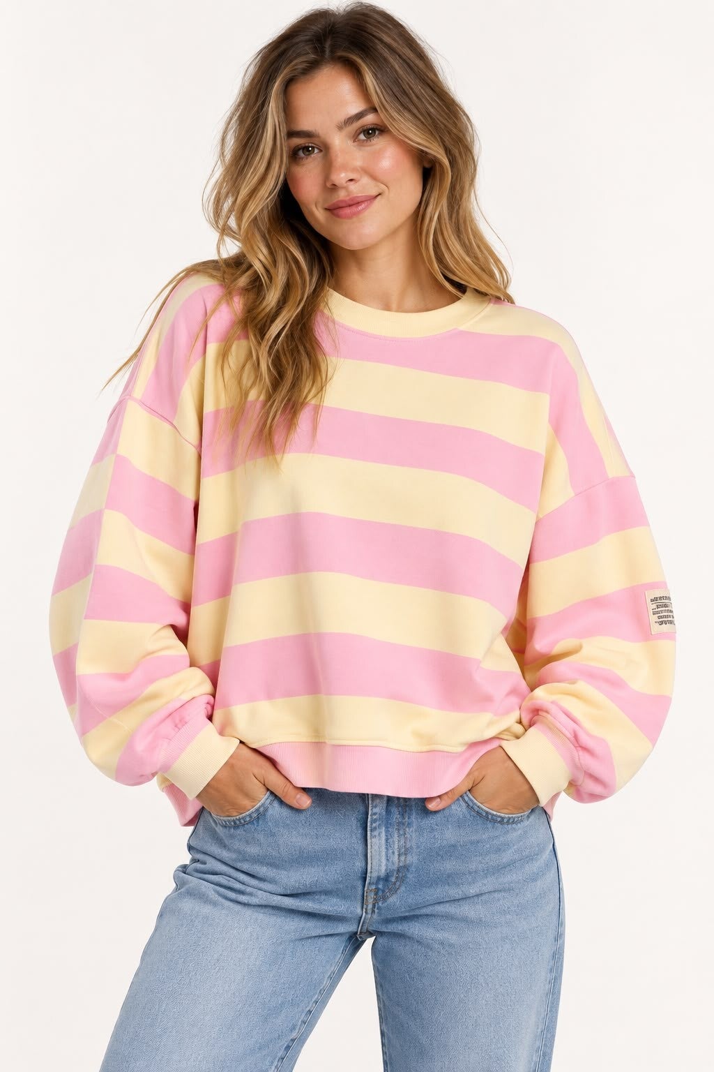 Mooie trui met streepjes geel roze