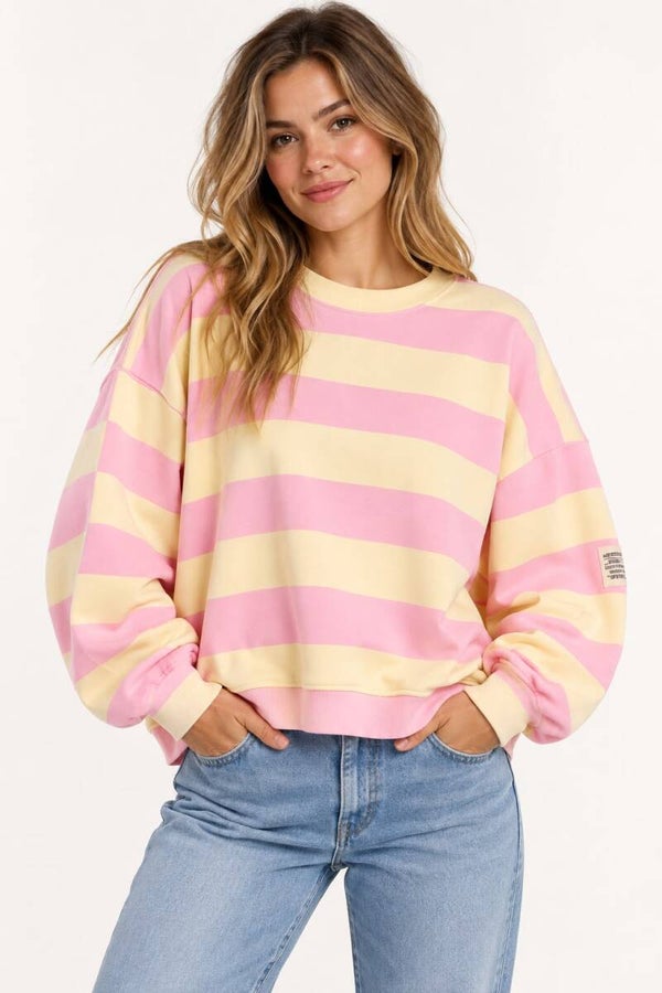 Mooie trui met streepjes geel roze