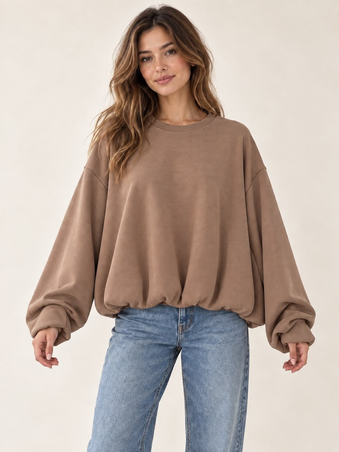 Toffe dubbele trui taupe 255