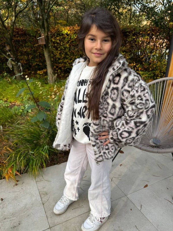 fluffy leopard meisjesjas