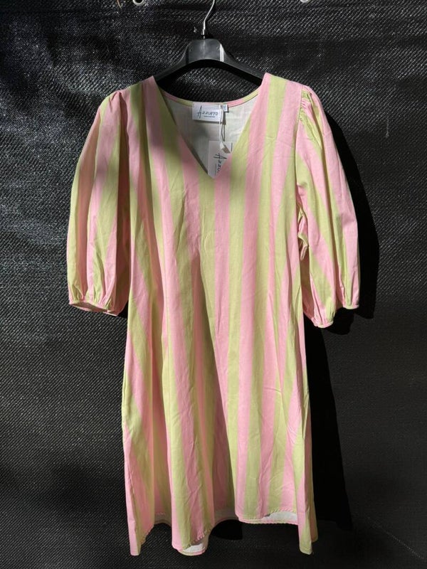Elegante jurk met streepjes Groen/roze