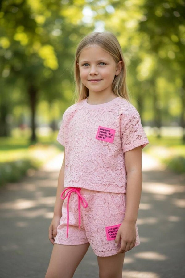 Kanten set roze