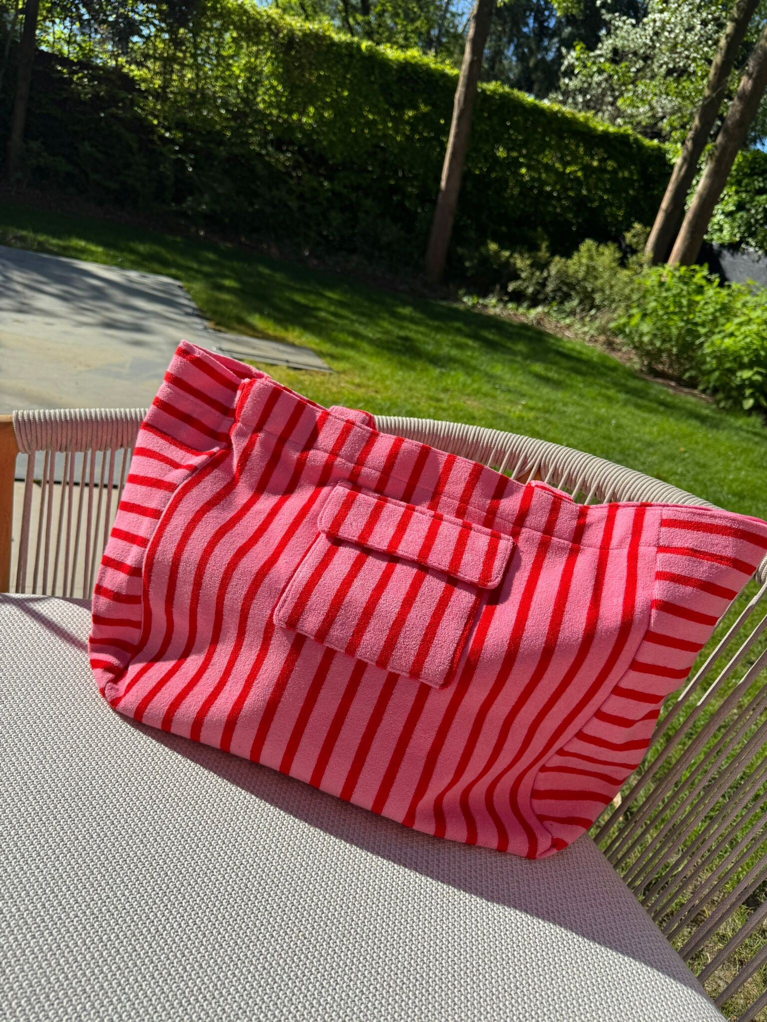 Super leuke badstoffen tas roze rood