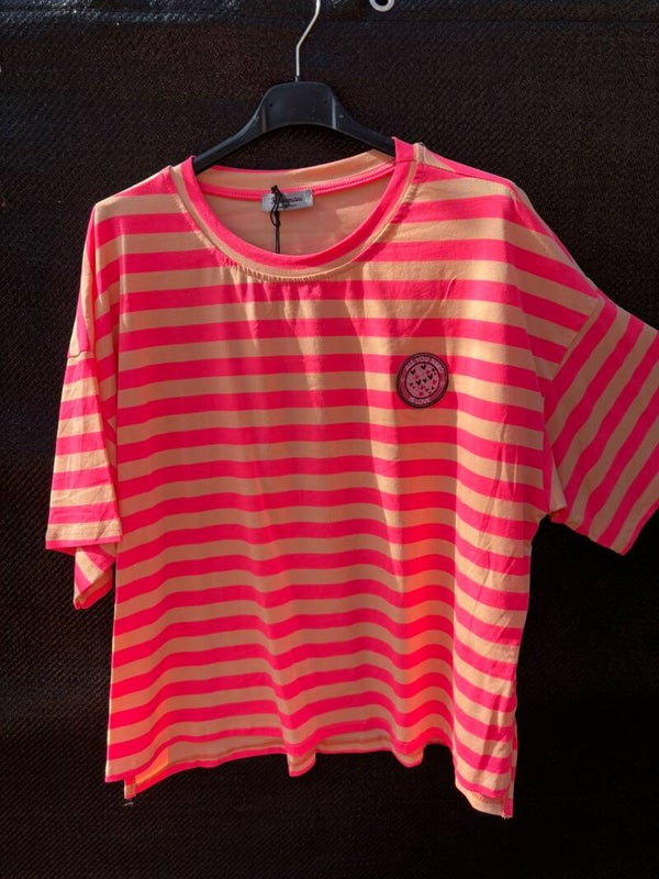 Streepjes t-shirt zalm/roze