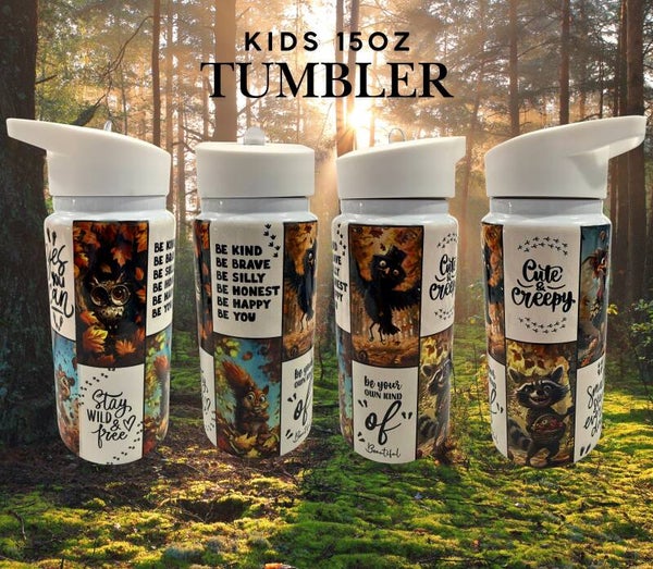 Cute & Creepy Woodland Animals 15oz Stainless Steel Kids Tumbler with Rubber Base