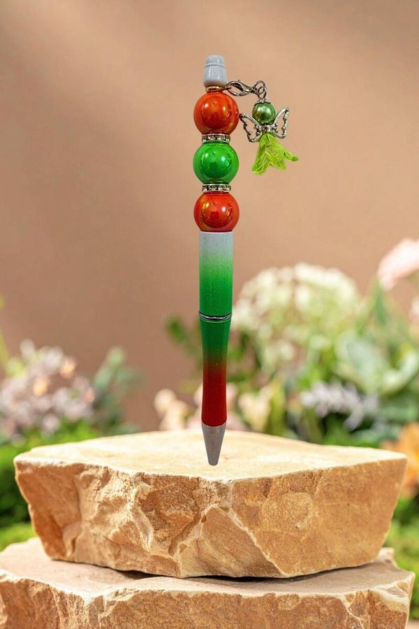 Orange and Green Hombre - Beaded Pen with Angle Charm