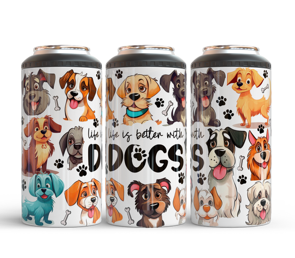 Handcrafted "Life is Better with Dogs" Can Cooler | 12 oz Insulated Tumbler Koozie for Cans & Bottles