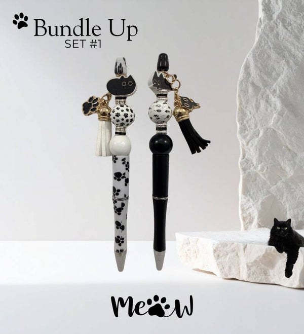 Purrfect Black Cat Pen Bundle – 2-Pack Custom Beaded Pens
