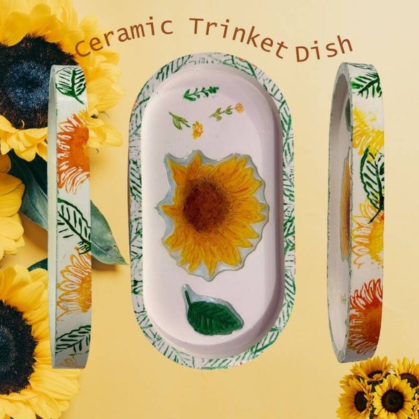 Handcrafted Sunflower Ceramic Trinket Dish