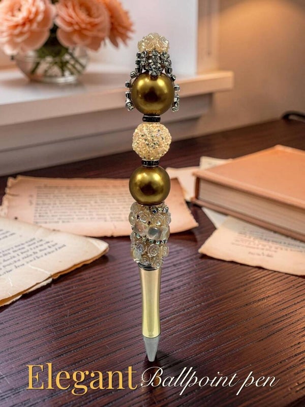 Luxury Gold & Champagne Beaded Ballpoint Pen