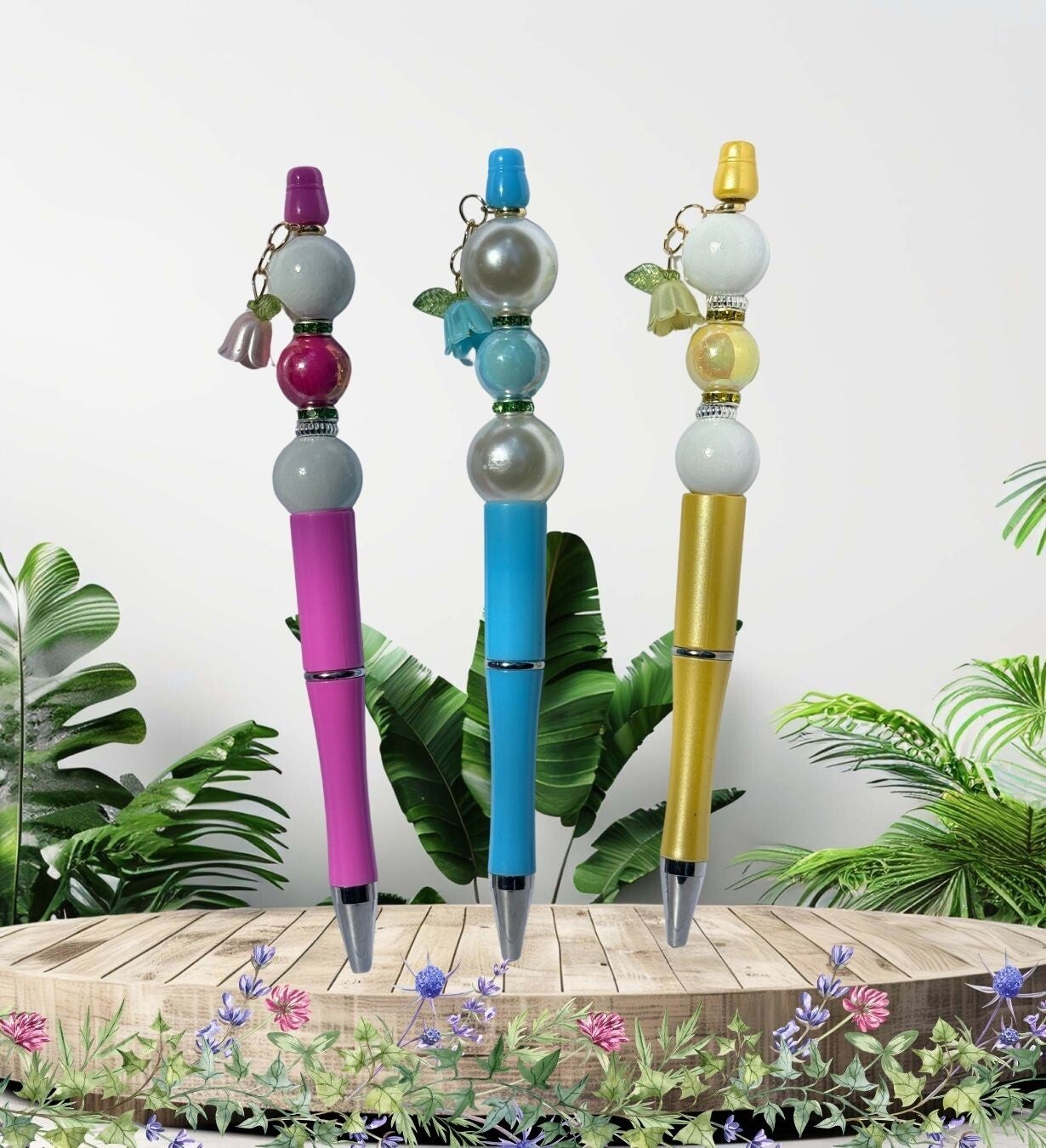 Custom Beaded Pen with Tulip Dangle Charm – Each Sold Separately, Click here to choose your color.