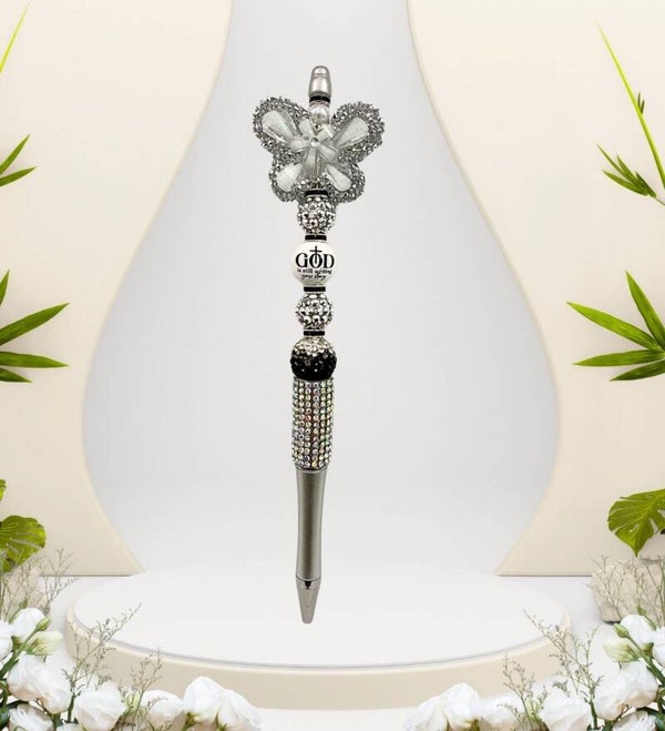 7.5" Luxury Beaded Pen – "God Is Still Writing Your Story" Butterfly Gift Pen