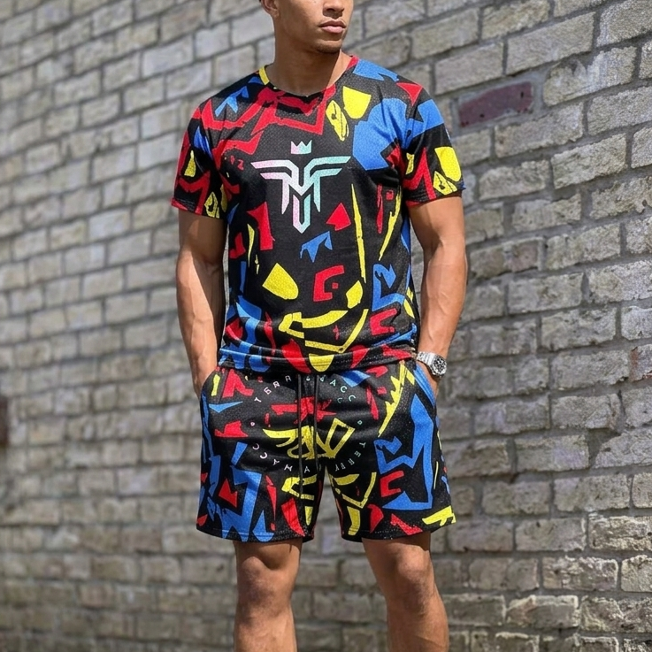 Terry Macc Fashion Boutique Abstract Graffiti Mesh 2-Piece Short Set