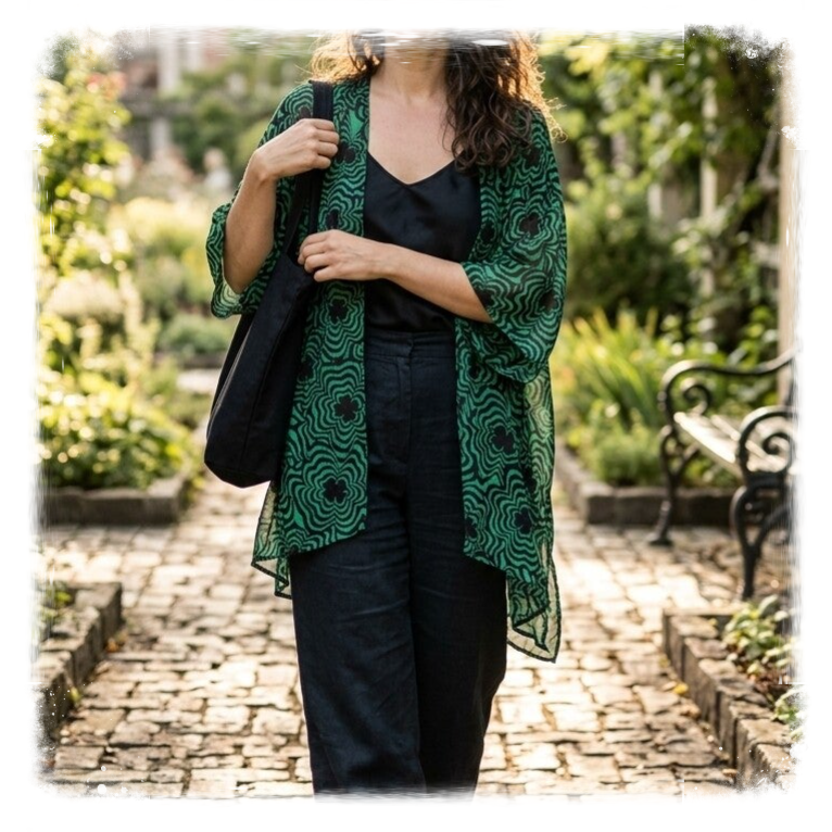 Cato Sheer Psychedelic Swirl Open-Front Kimono Duster – One Size