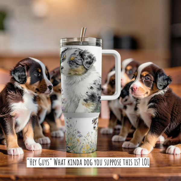 Floral Australian Shepherd Puppy 40oz Tumbler