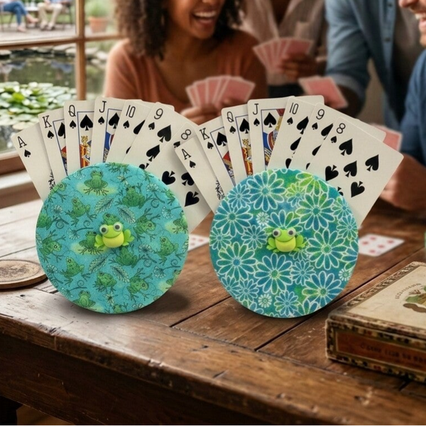 Handmade Reversible Fabric Playing Card Holder – Lily Pad & Little Frog Edition