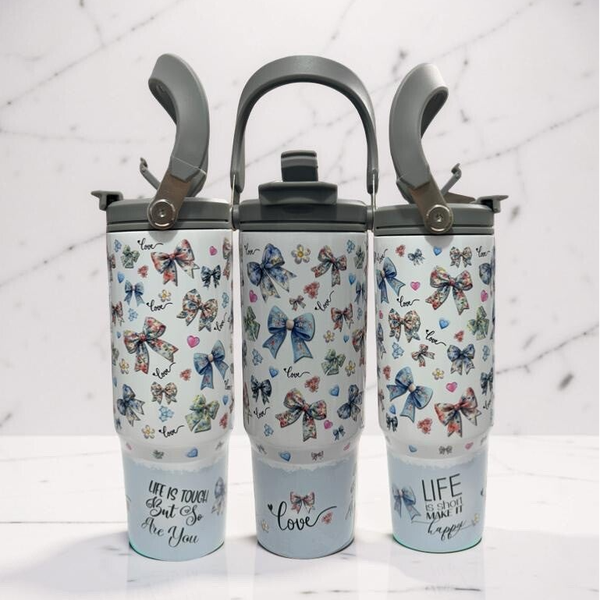 Chic Coquette Bows 30oz Insulated Tumbler with Dual-Sip Lid & Handle