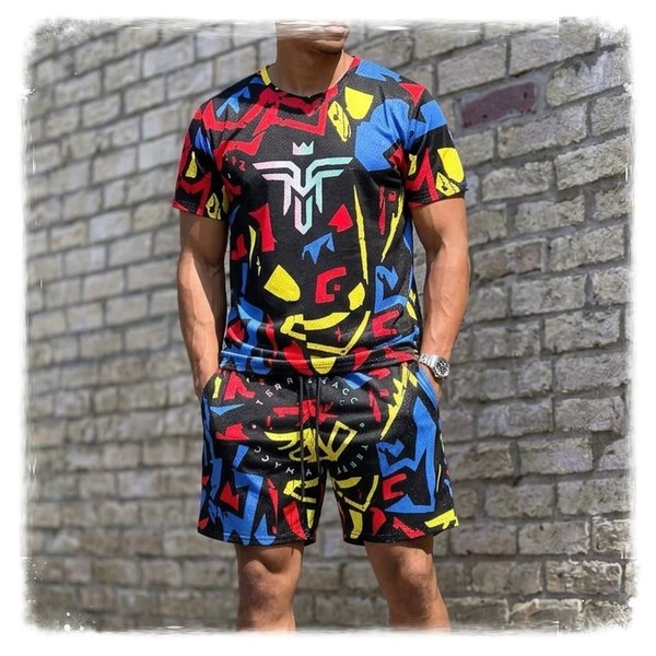 Terry Macc Fashion Boutique Abstract Graffiti Mesh 2-Piece Short Set