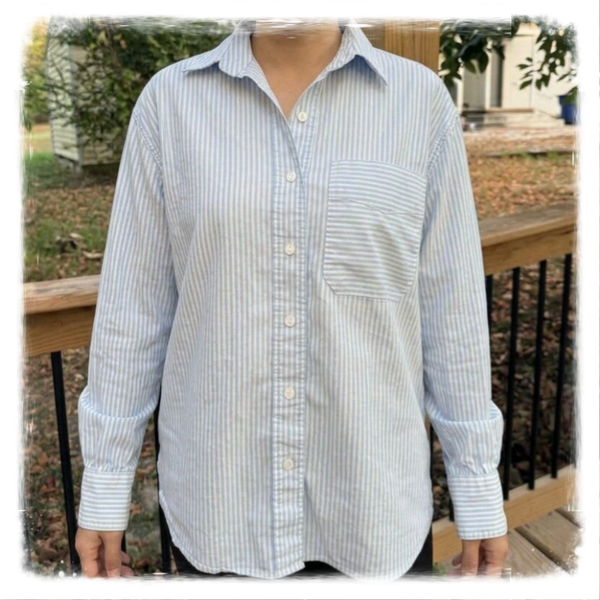 SO Goods for Life Blue and White Striped Button Down Shirt Size S