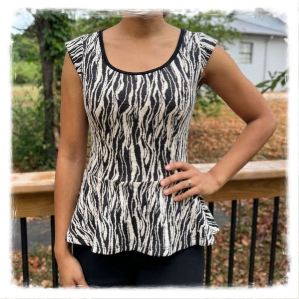 Zebra Print Peplum Top – Short Sleeve Scoop Neck Blouse