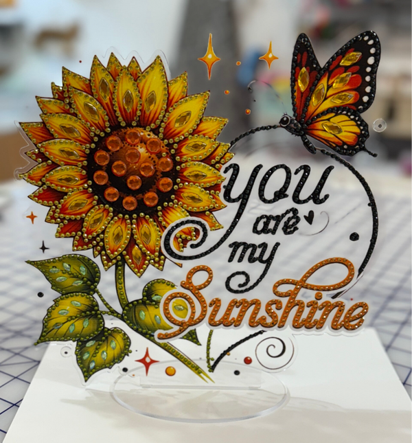 Brighten your space with this enchanting diamon art sunflower stand