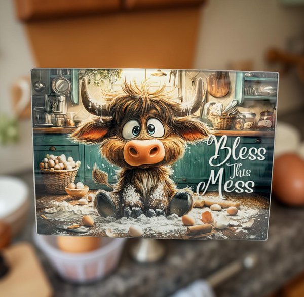 Smooth, non-porous surface - Adorable Highland Cow Glass Cutting Board
